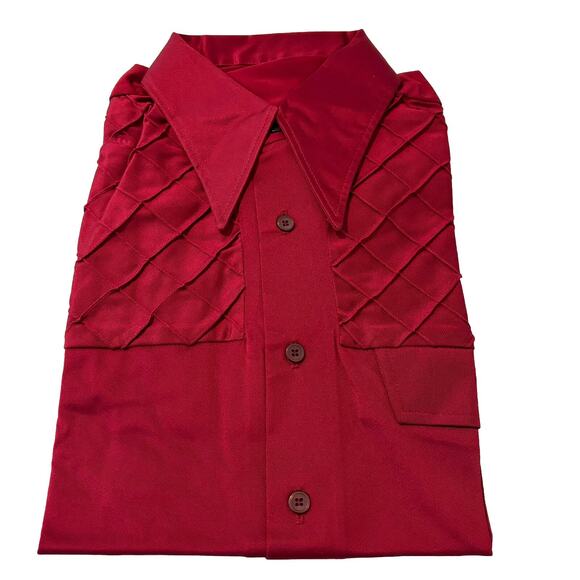 Vtg Arnel Nylon Men’s Short Sleeve Dress Shirt Button Front Pocket Red Size M - Picture 3 of 7